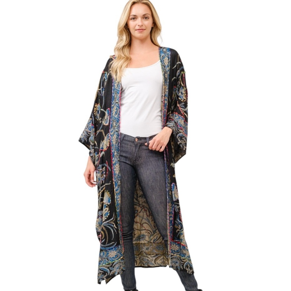 Ayka Ciara Thick Stitch Floral Embroidered Duster One Size - Picture 5 of 11